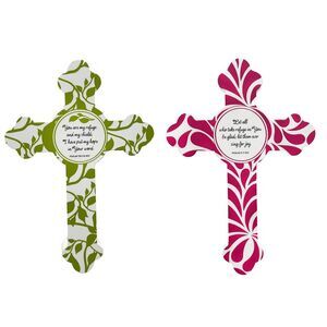 Dayspring Inspirational Psalm NIV 6" Ceramic Cross Set Green/Pink